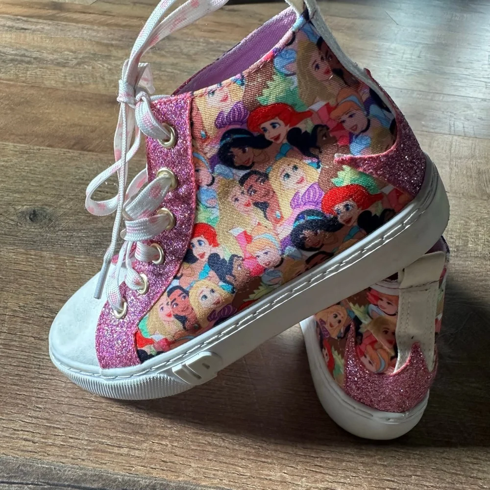 Girls Disney Princess Glitter High Top Sneakers Pink White